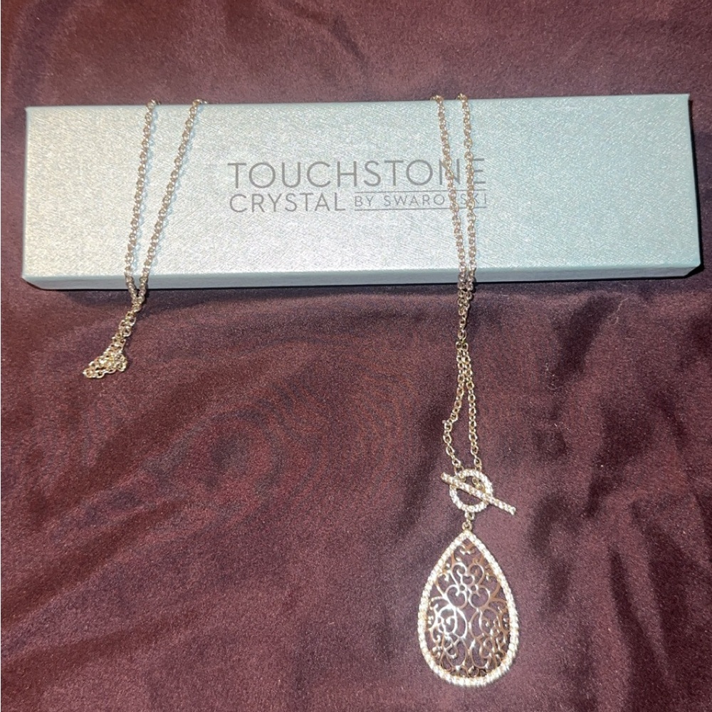 Touchstone Crystal Silver Filigree Teardrop Necklace